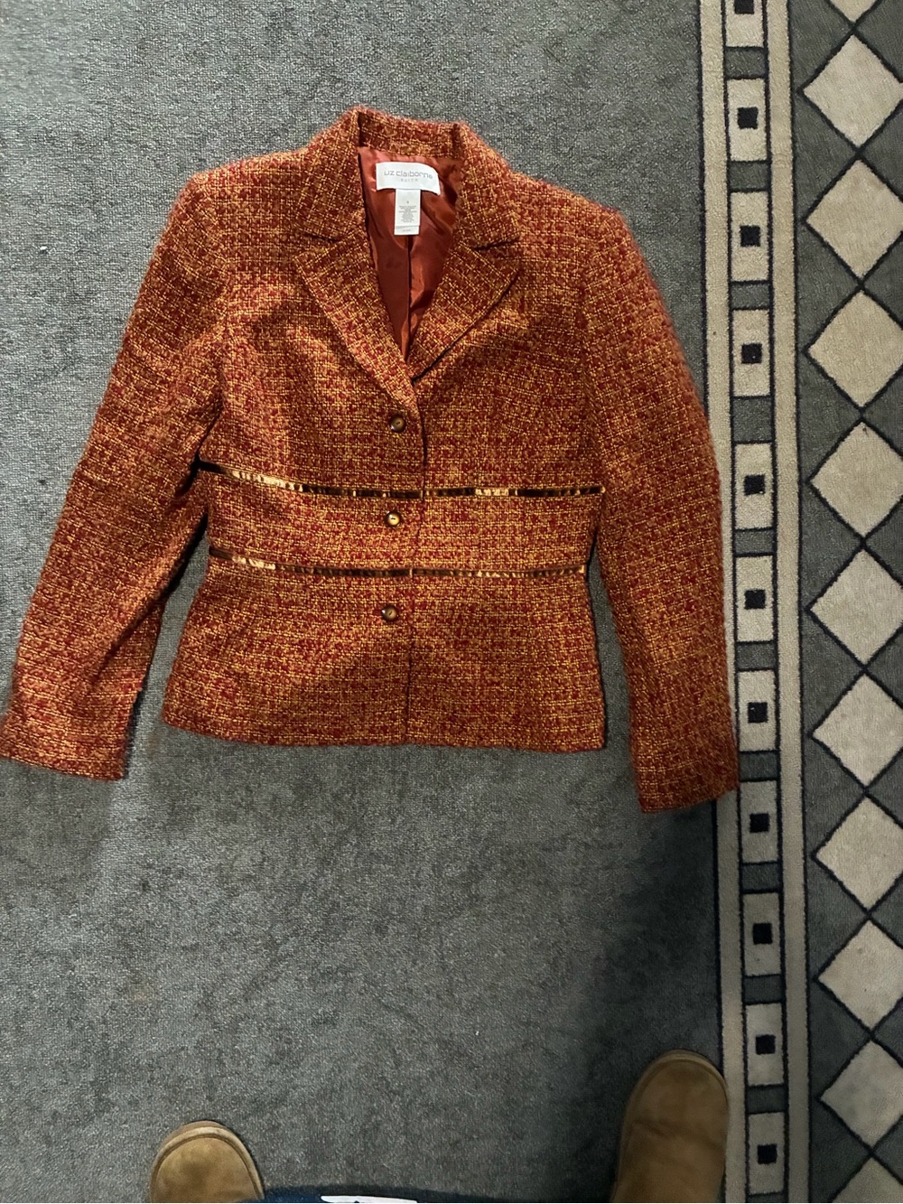 Liz Claiborne Vintage 90s Rust Orange Tweed Blazer and Skirt Set - Picture 2 of 8
